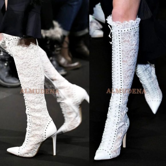Only Maben Shoes Dreambox White Lace Kneehigh Studded Boot 7 Poshmark